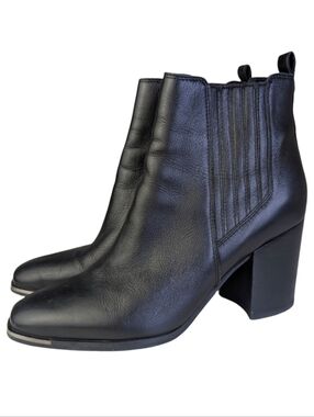 Marc Fisher Taline Black Leather Ankle Boots Block Heel | Size 7.5M